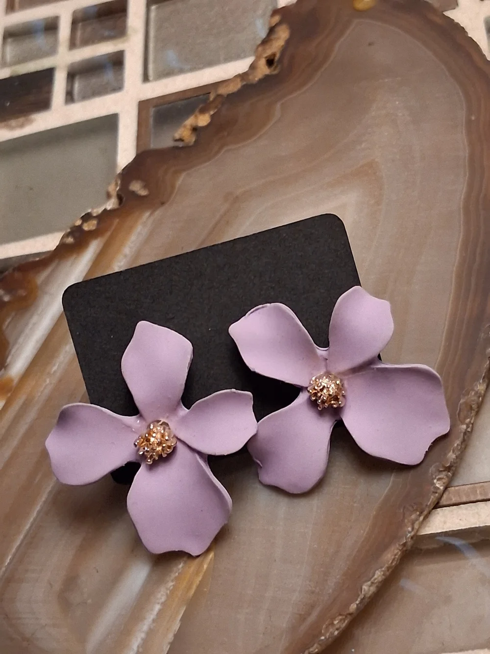 Artisan Lavender Floral Petal Stud Earrings - Women Jewelry